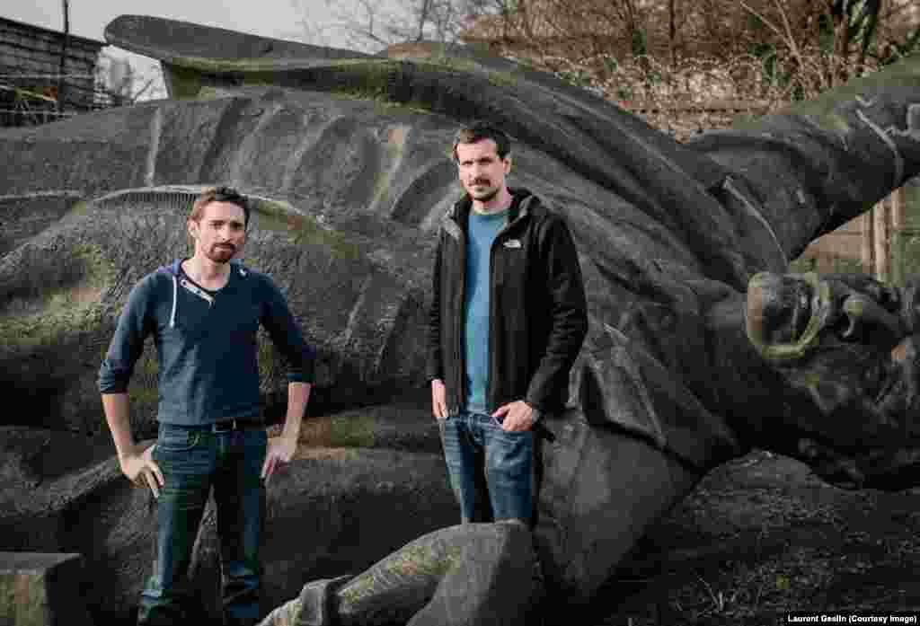 Swiss photographer Niels Ackermann (right) with French journalist Sebastien Gobert. For their book, Looking For Lenin, the pair hunted down and photographed the remains of Ukraine's toppled Lenin statues. The book was published this year to coincide with the centenary of the Bolshevik Revolution, but unexpectedly has taken on new relevance amid debate in the United States over Civil War monuments. 