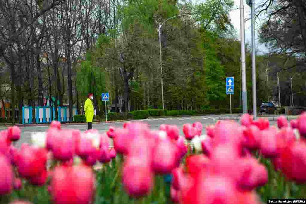 Жол боюнда турган милиция кызматкери. 