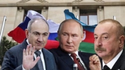 Коллаж Никол Пашинян, Владимир Путин, Ильхам Алиев