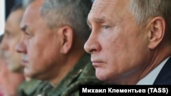 Президент Росії Володимир Путін на військових навчаннях у Росії, 2020 рік